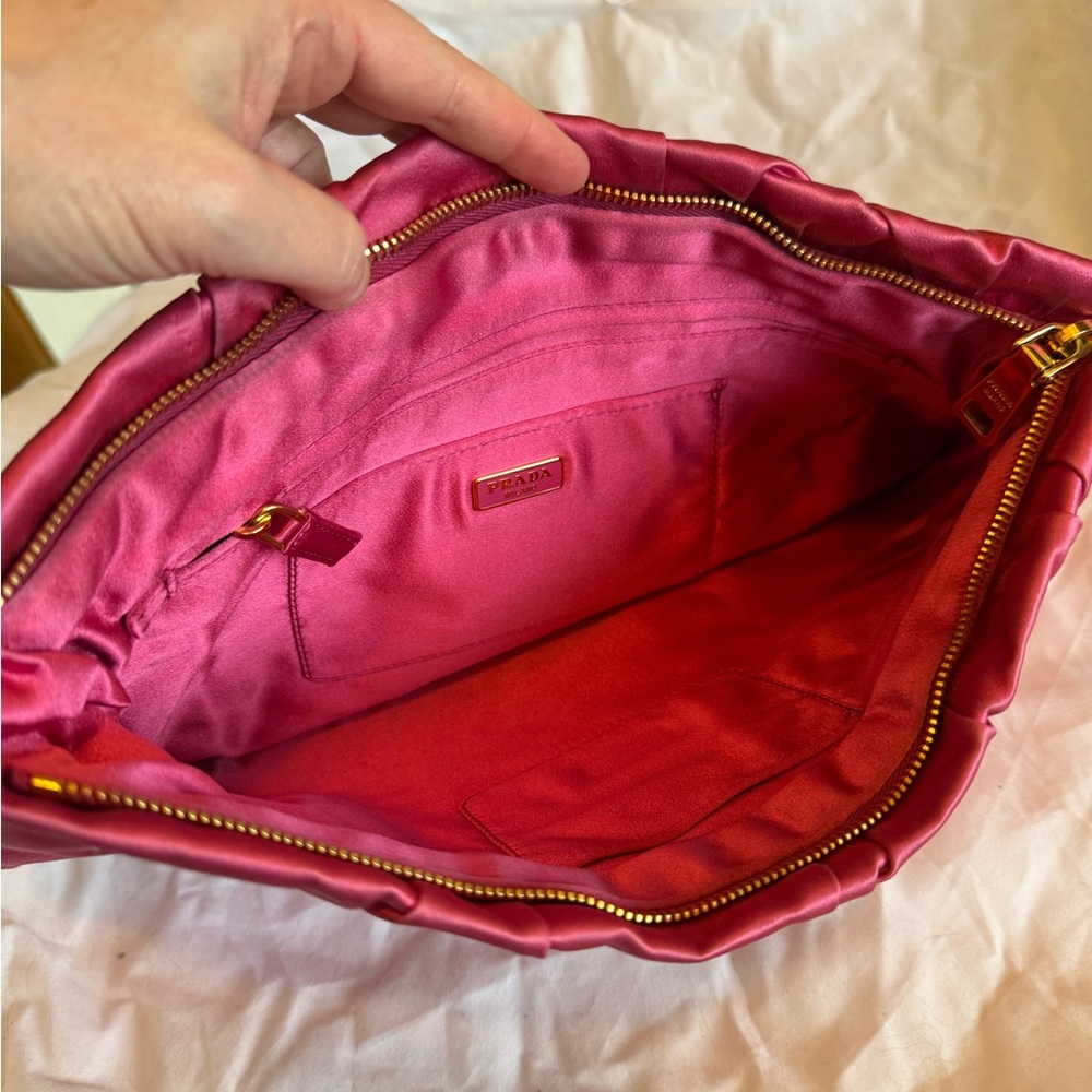 Prada Fuchsia Satin Pouch with Gold Accent - Picture 9 of 16